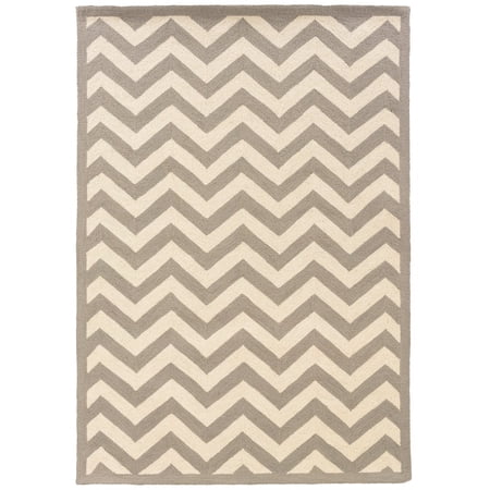 Laysan Home 5' x 7' Hand Hooked Chevron Wool Rug in Grey