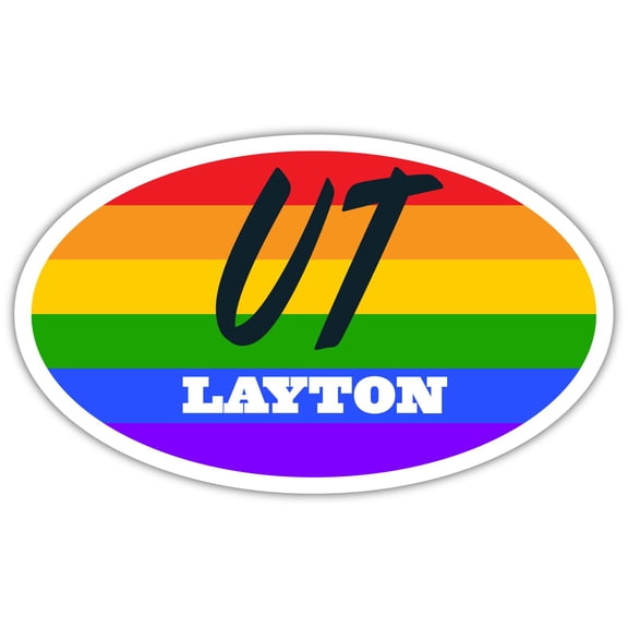 Layton UT Utah Davis County Rainbow Pride Flag 6 Stripes Pride Flag Euro Decal Bumper Sticker 3M Vinyl 3" x 5"