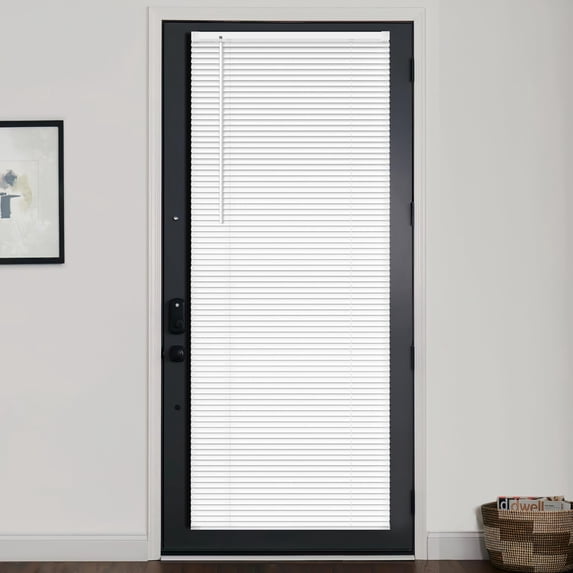 LazBlinds 1" Vinyl Mini Blinds for Doors, Cordless French Door Blinds for Privacy, Light Filtering Privacy Horizontal Shades for Front Door Patio Sidelight Glass Door, 32" W x 72" H, White