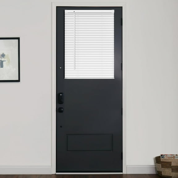 LazBlinds 1" Vinyl Mini Blinds for Doors, Cordless French Door Blinds for Privacy, Light Filtering Privacy Horizontal Shades for Front Door Patio Sidelight Glass Door, 18" W x 24" H, White