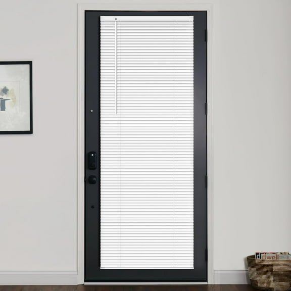 LazBlinds 1" Vinyl Mini Blinds for Doors, Cordless French Door Blinds for Privacy, Light Filtering Privacy Horizontal Shades for Front Door Patio Sidelight Glass Door, 26" W x 72" H, White