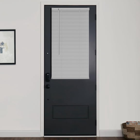 LazBlinds 1" Vinyl Mini Blinds for Doors, Cordless French Door Blinds for Privacy, Light Filtering Privacy Horizontal Shades for Front Door Patio Sidelight Glass Door, 15 3/4" W x 40" H, Grey