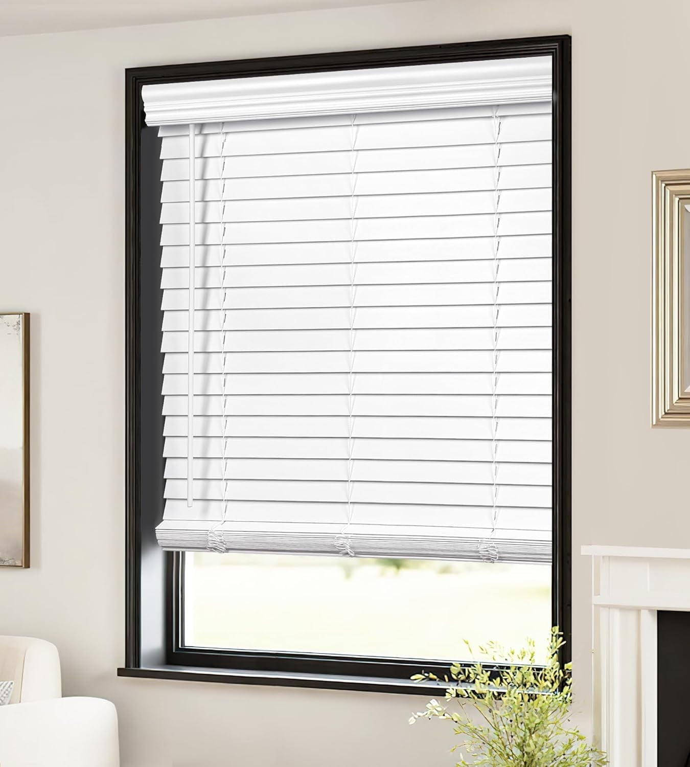 LazBlinds 2-inch Cordless Faux Wood Blinds with Royal Valance, Room Darkening Horizontal Window Blinds, Inside Mount Blinds for Windows - Fit for window 35 1/8'' W x 72'' H - White