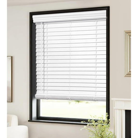 LazBlinds 2-inch Cordless Faux Wood Blinds with Royal Valance, Room Darkening Horizontal Window Blinds, Inside Mount Blinds for Windows - Fit for window 36 1/2'' W x 72'' H - White
