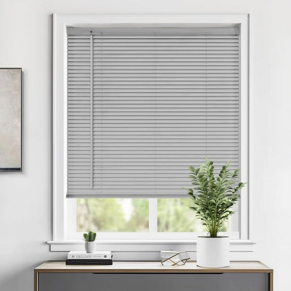LazBlinds Cordless 1" Vinyl Horizontal Mini Blinds, Light Filtering Blinds for Windows, Blinds and Shades for Windows Size 26" W x 64" H, Grey