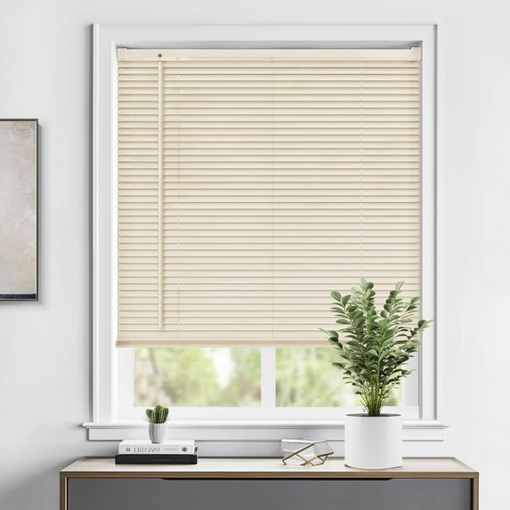 LazBlinds Cordless 1" Vinyl Horizontal Mini Blinds, Light Filtering Blinds for Windows, Blinds and Shades for Windows Size 32" W x 48" H, Beige