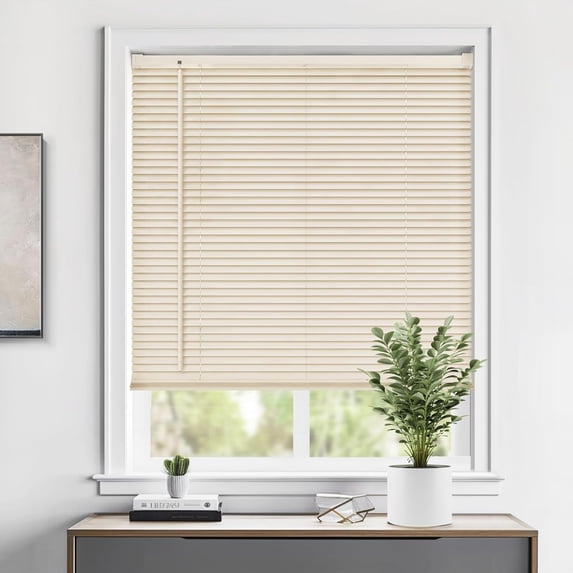 LazBlinds Cordless 1" Vinyl Horizontal Mini Blinds, Light Filtering Blinds for Windows, Blinds and Shades for Windows Size 34" W x 48" H, Beige