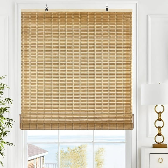 LazBlinds Cordless Bamboo Blinds, Bamboo Roll Up Shades for Windows, Light Filtering Hanging Window Blinds, Bamboo Shades for Patio Indoor/Outdoor Porch, 23'' W x 64'' H, Brown206