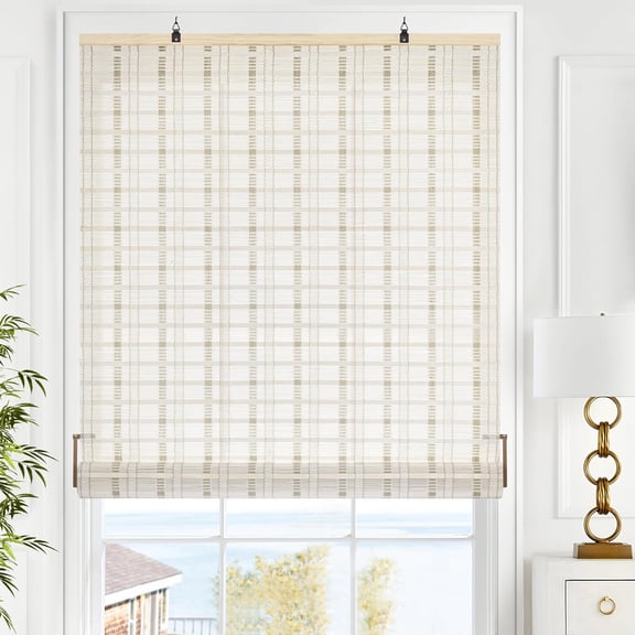 LazBlinds Cordless Bamboo Blinds, Bamboo Roll Up Shades for Windows, Light Filtering Hanging Window Blinds, Bamboo Shades for Patio Indoor/Outdoor Porch, 33'' W x 72'' H, Whitewash B