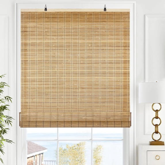 LazBlinds Cordless Bamboo Blinds, Bamboo Roll Up Shades for Windows, Light Filtering Hanging Window Blinds, Bamboo Shades for Patio Indoor/Outdoor Porch, 34'' W x 64'' H, Brown206