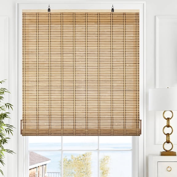 LazBlinds Cordless Bamboo Blinds, Bamboo Roll Up Shades for Windows, Light Filtering Hanging Window Blinds, Bamboo Shades for Patio Indoor/Outdoor Porch, 35'' W x 72'' H, Natural