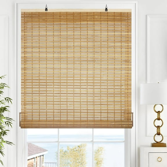 LazBlinds Cordless Bamboo Blinds, Bamboo Roll Up Shades for Windows, Light Filtering Hanging Window Blinds, Bamboo Shades for Patio Indoor/Outdoor Porch, 23'' W x 72'' H, Squirrel