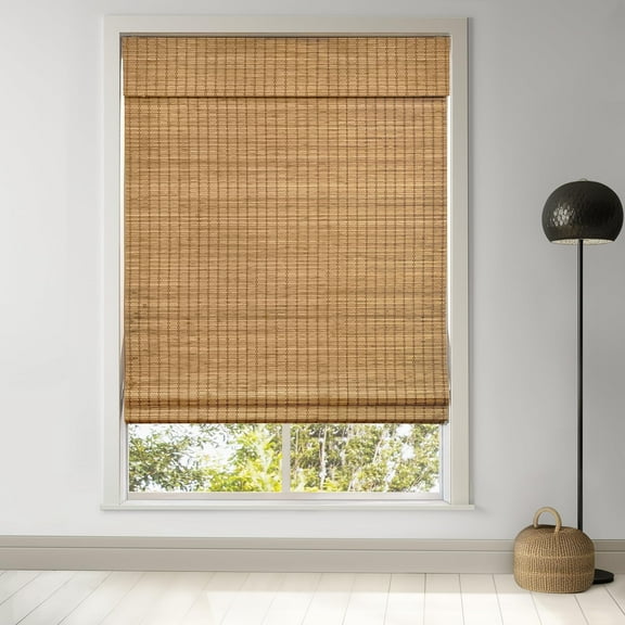 LazBlinds Cordless Bamboo Roman Shades, Privacy Blinds for Interior Windows, Room Darkening Roll Up Bamboo Blinds for Home & Patio, 30.5" W x 48" H, Highfield Teak