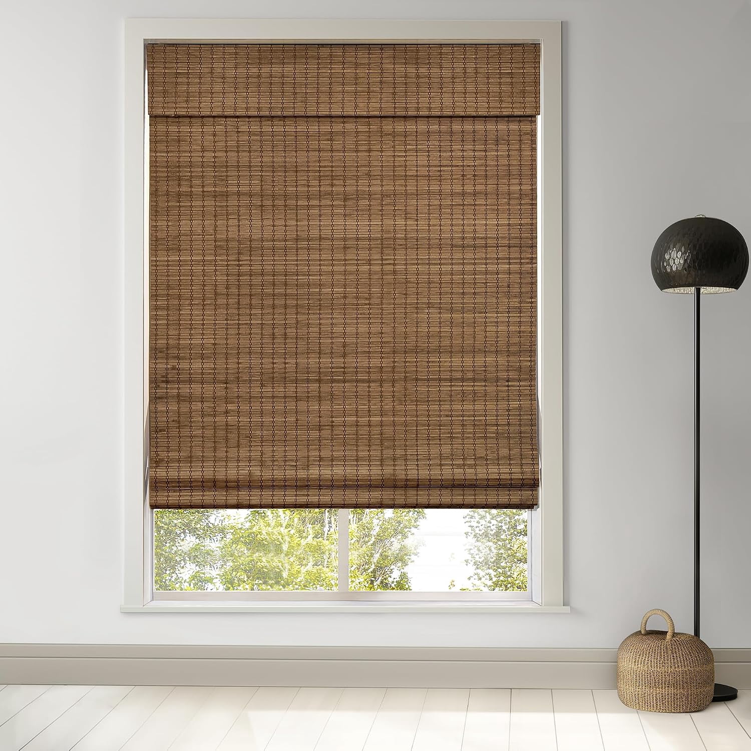 LazBlinds Cordless Bamboo Roman Shades, Privacy Blinds for Interior Windows, Room Darkening Roll Up Bamboo Blinds for Home & Patio, 33" W x 64" H, Highfield Teak
