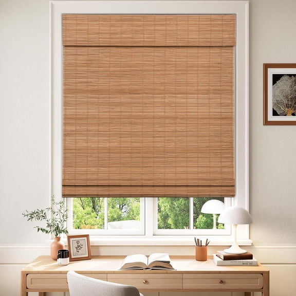 LazBlinds Cordless Blackout Bamboo Roman Shades, Room Darkening Blinds for Interior Windows, Thermal Insulated Roll Up Bamboo Blinds for Home & Patio, 20" W x 64" H, Papara Carbon