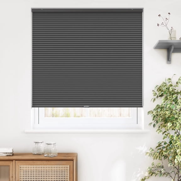 LazBlinds Cordless Cellular Shades, Blackout Privacy Light Blocking Honeycomb Shade Pleated Blinds for Windows Size 34'' W x 64'' H, Black