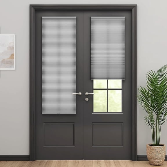LazBlinds Cordless Cellular Shades for French Doors, No Drill French Door Blinds for Privacy, Light Filtering Honeycomb Shades for Front Door Patio Sliding Glass Door, 1 Pack, 32" W x 78" H, Grey