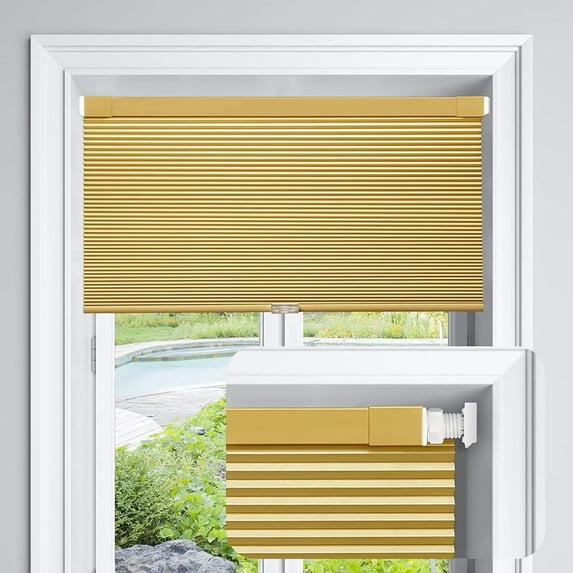 LazBlinds Cordless Cellular Shades, No Tools No Drill Blackout Honeycomb Shades Pleated Blinds for Windows, 34 1/2" W x 64" H, Yellowish-Brown