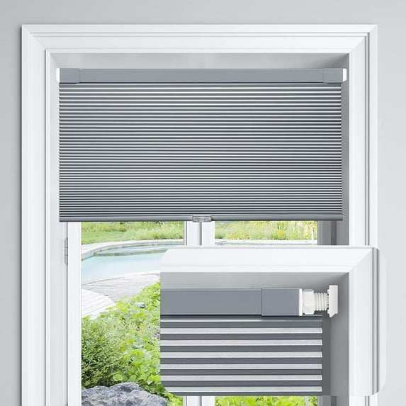 LazBlinds Cordless Cellular Shades, No Tools No Drill Blackout Honeycomb Shades Pleated Blinds for Windows, 20'' W x 48'' H, Dark Grey