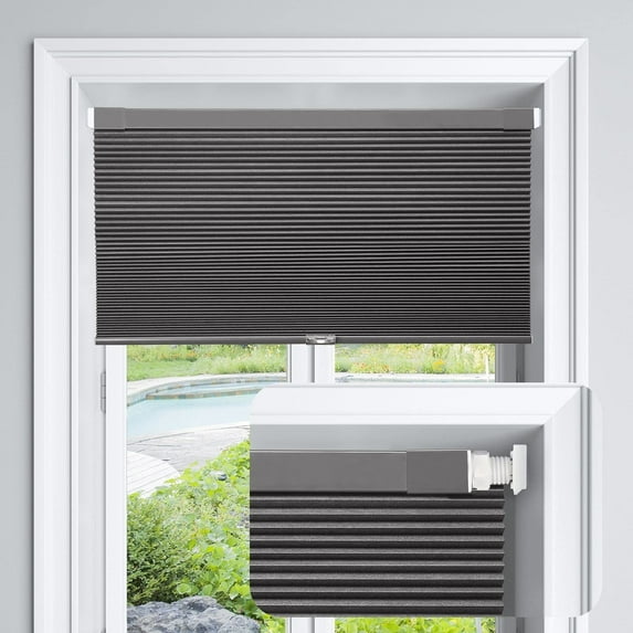 LazBlinds Cordless Cellular Shades, No Tools No Drill Blackout Honeycomb Shades Pleated Blinds for Windows, 28'' W x 48'' H, Midnight Black
