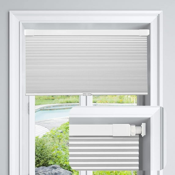 LazBlinds Cordless Cellular Shades, No Tools No Drill Blackout Honeycomb Shades Pleated Blinds for Windows, 33'' W x 36'' H, Silver White