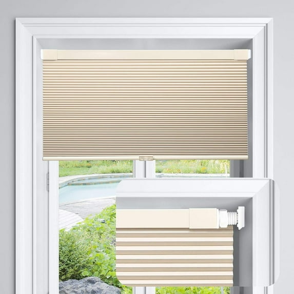 LazBlinds Cordless Cellular Shades, No Tools No Drill Blackout Honeycomb Shades Pleated Blinds for Windows, 34'' W x 72'' H, Soft Cream