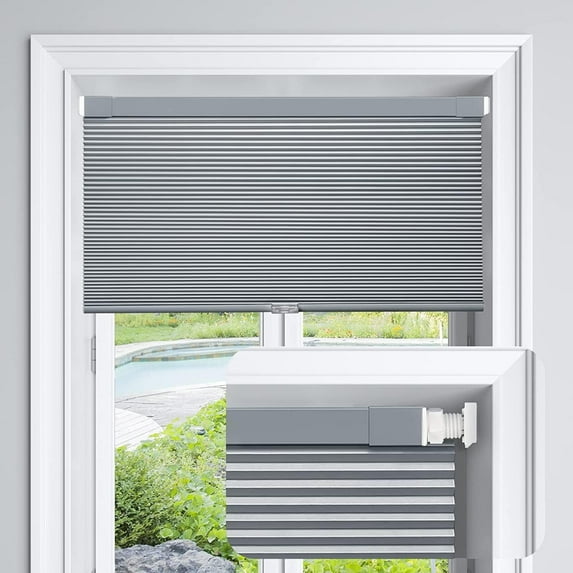 LazBlinds Cordless Cellular Shades, No Tools No Drill Blackout Honeycomb Shades Pleated Blinds for Windows, 37.5'' W x 48'' H, Dark Grey
