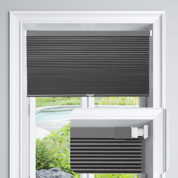 LazBlinds Cordless Cellular Shades, No Tools No Drill Blackout Honeycomb Shades Pleated Blinds for Windows, 48'' W x 48'' H, Midnight Black