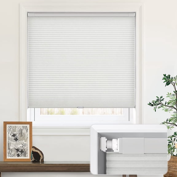 LazBlinds Cordless Cellular Shades, No Tools No Drill Light Filtering Honeycomb Shades Pleated Blinds for Windows, 25'' W x 64'' H, Light Grey