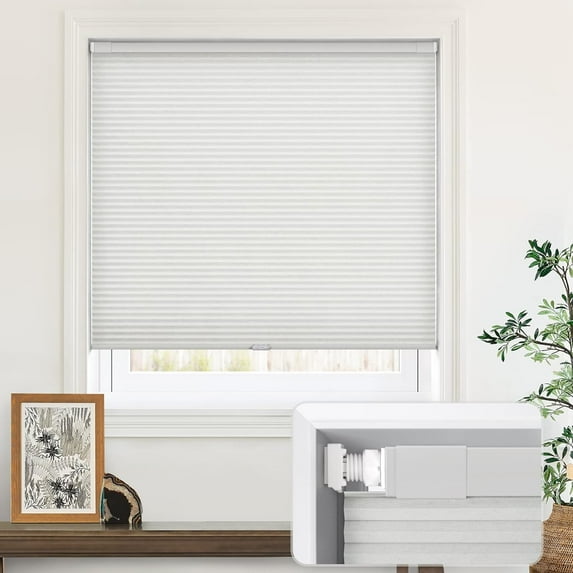 LazBlinds Cordless Cellular Shades, No Tools No Drill Light Filtering Honeycomb Shades Pleated Blinds for Windows, 28.5'' W x 48'' H, Light Grey