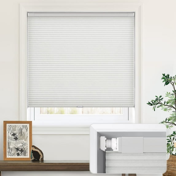 LazBlinds Cordless Cellular Shades, No Tools No Drill Light Filtering Honeycomb Shades Pleated Blinds for Windows, 30'' W x 48'' H, Light Grey