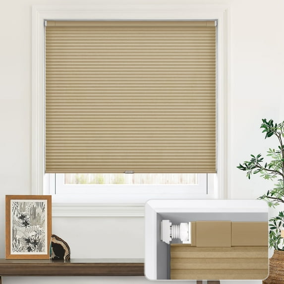 LazBlinds Cordless Cellular Shades, No Tools No Drill Light Filtering Honeycomb Shades Pleated Blinds for Windows, 33'' W x 48'' H, Taupe