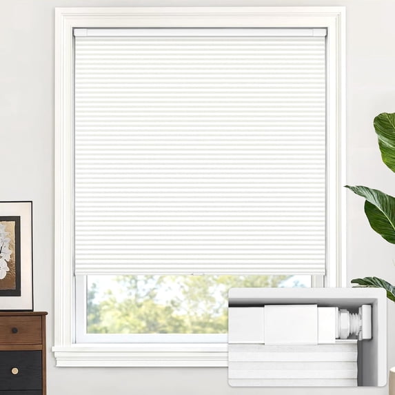 LazBlinds Cordless Cellular Shades, No Tools No Drill Light Filtering Honeycomb Shades Pleated Blinds for Windows, 34'' W x 48'' H, White