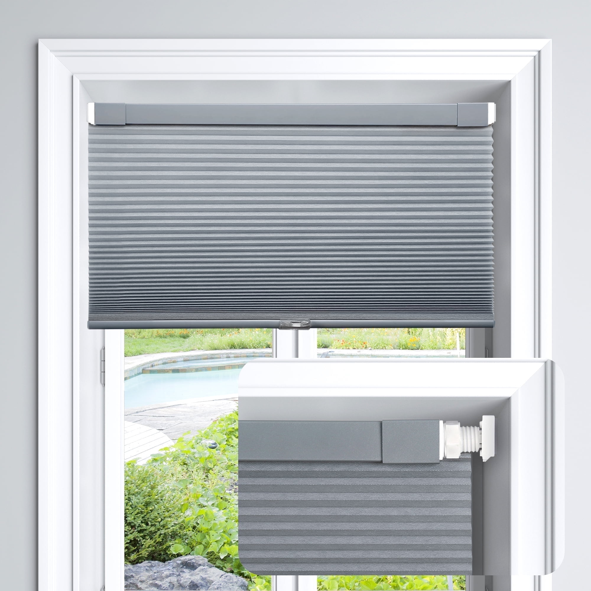 LazBlinds Cordless Cellular Shades, No Tools No Drill Light Filtering Honeycomb Shades Pleated Blinds for Windows, 48'' W x 48'' H, Dark Grey