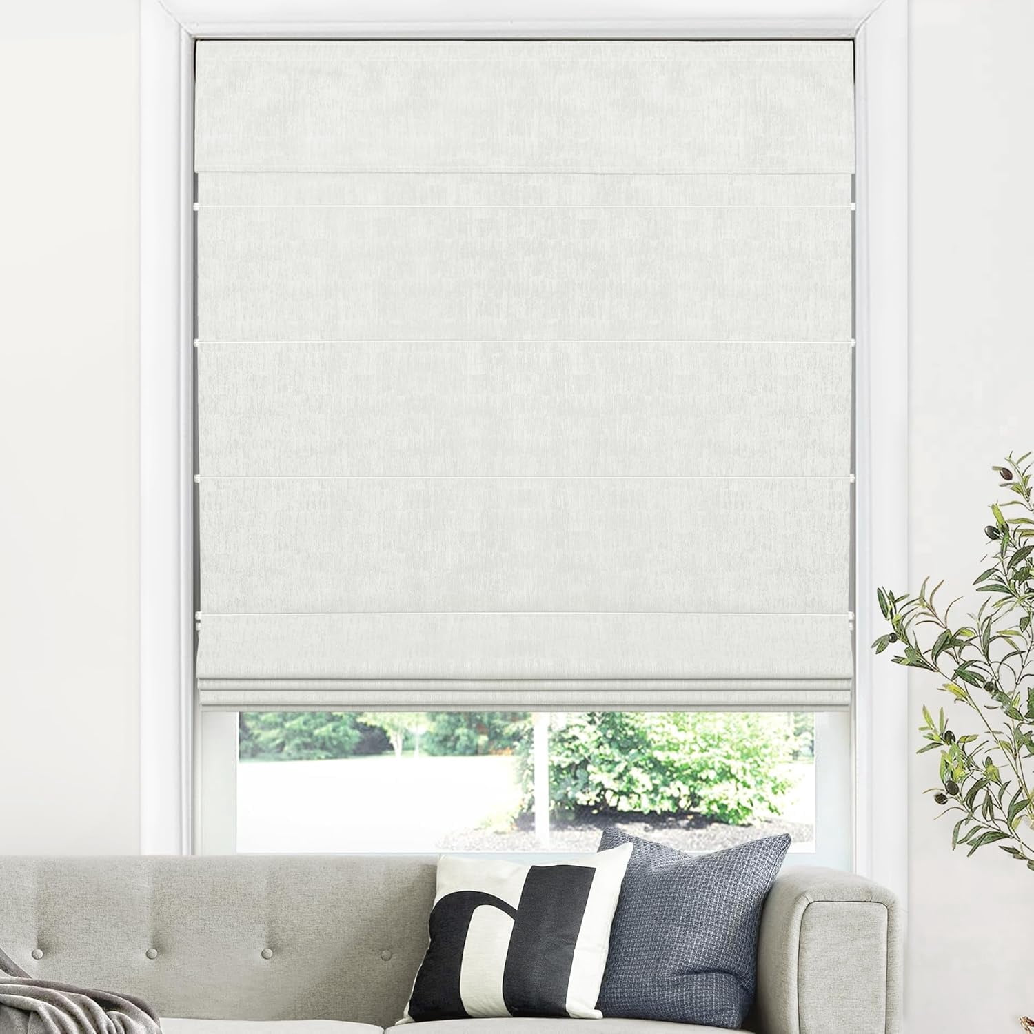LazBlinds Cordless Roman Shades for Windows, Blackout Room Darkening Thermal Insulated Window Blinds, Lightweight Fabric Blinds for Indoor Windows, 26" W x 60" H, Off White