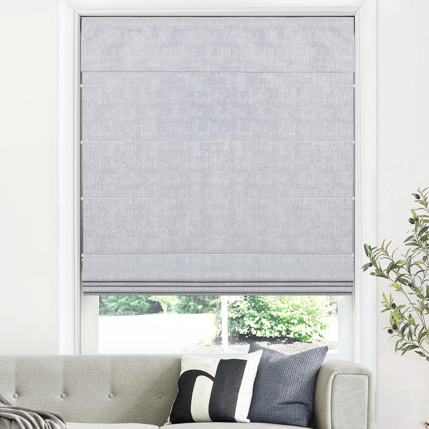 LazBlinds Cordless Roman Shades for Windows, Blackout Room Darkening Thermal Insulated Window Blinds, Lightweight Fabric Blinds for Indoor Windows, 35" W x 48" H, Light Grey