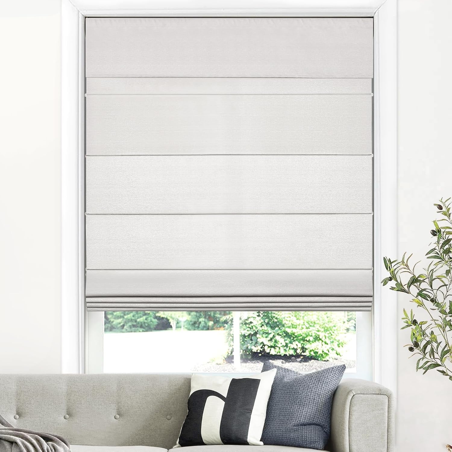 LazBlinds Cordless Roman Shades for Windows, Light Filtering Thermal Insulated Window Blinds, Lightweight Fabric Blinds for Indoor Windows, 41" W x 60" H, Beige