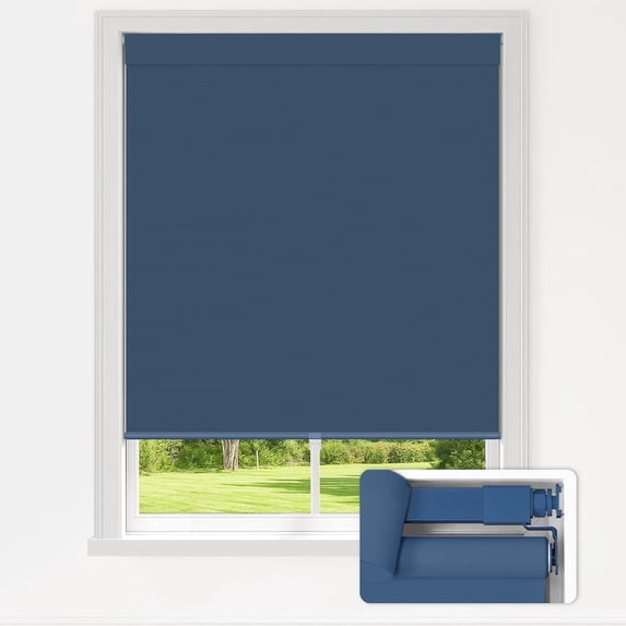 LazBlinds No Drill Blinds for Indoor Windows, Blackout Roller Shades, Cordless Window Blinds, Thermal Insulated Fabric UV Protection, for in Home and Office, 31.5" W x 48" H, Navy Blue