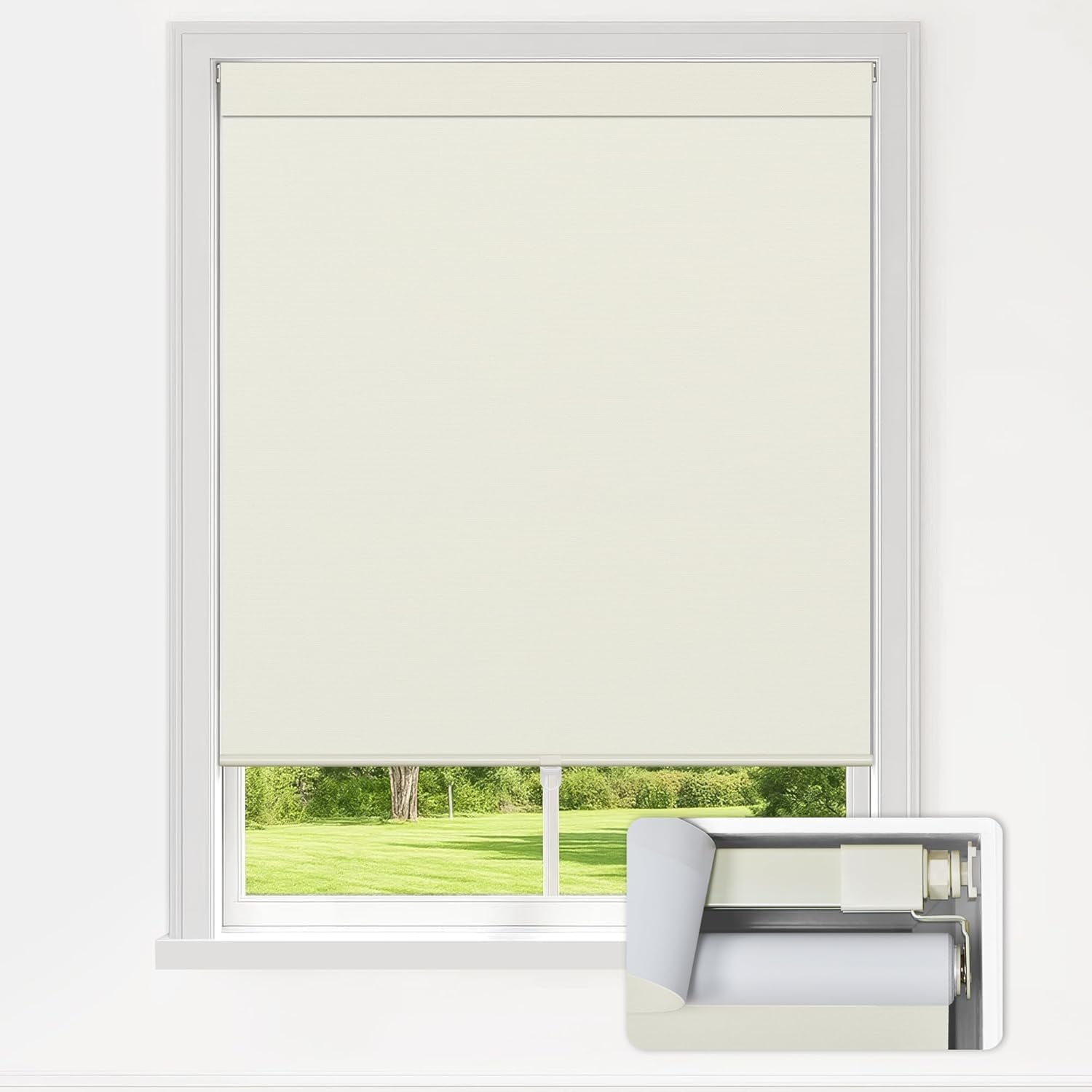 LazBlinds No Drill Blinds for Indoor Windows, Blackout Roller Shades, Cordless Window Blinds, Thermal Insulated Fabric UV Protection, for in Home and Office, 31" W x 72" H, Cream