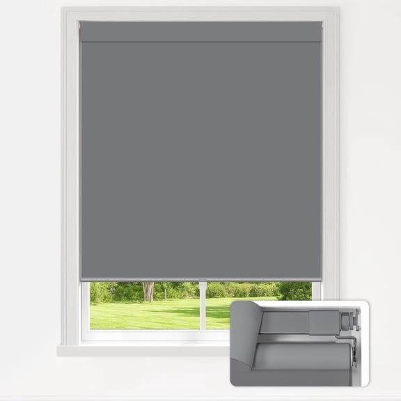 LazBlinds No Drill Blinds for Indoor Windows, Blackout Roller Shades, Cordless Window Blinds, Thermal Insulated Fabric UV Protection, for in Home and Office, 35" W x 72" H, Grey
