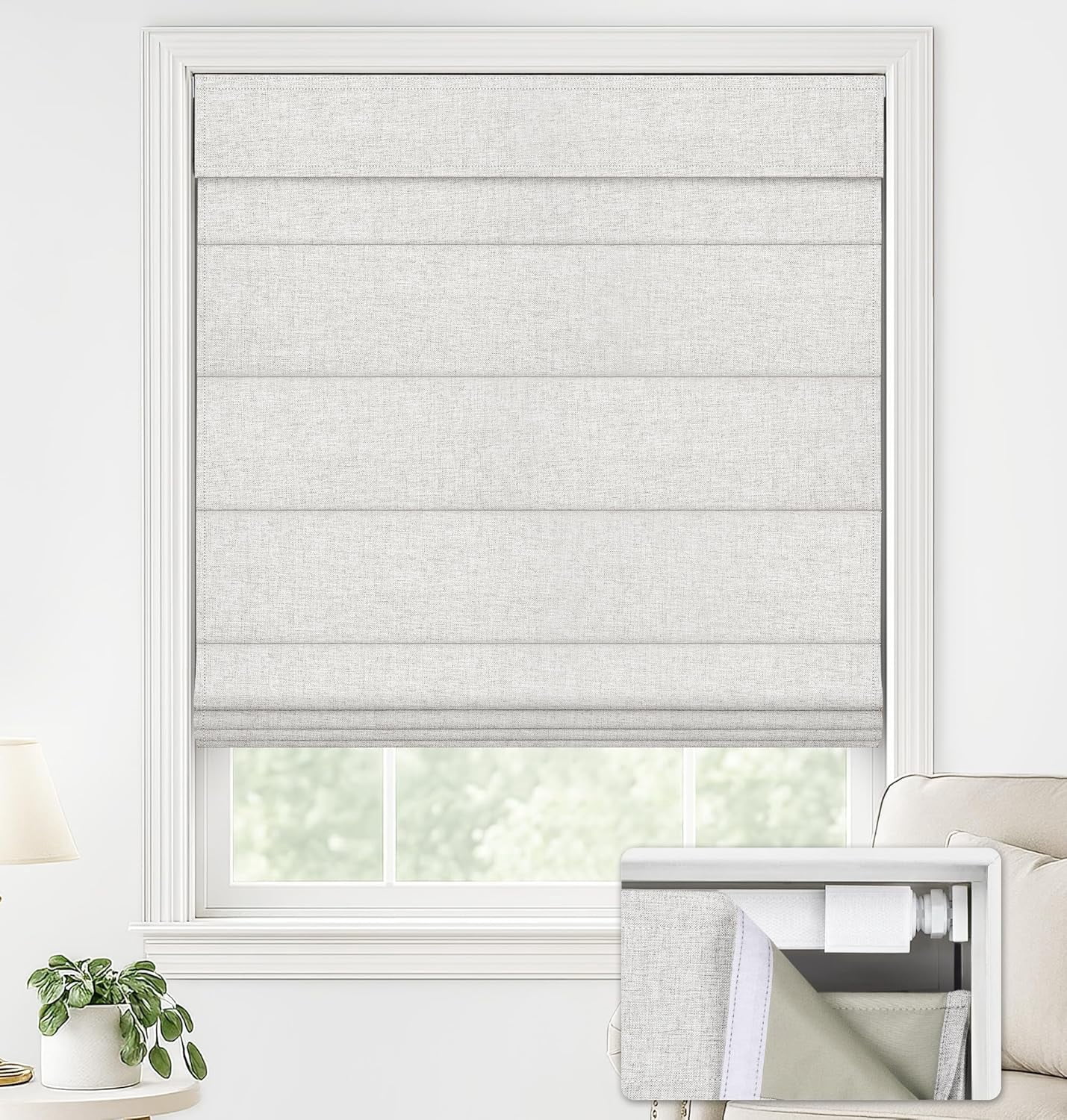 LazBlinds No Drill Roman Shades for Windows, Cordless Blackout Window Shades with UV Protection, Polyester Fabric for Bedroom & Living Room, 20"W x 64"H, Natural