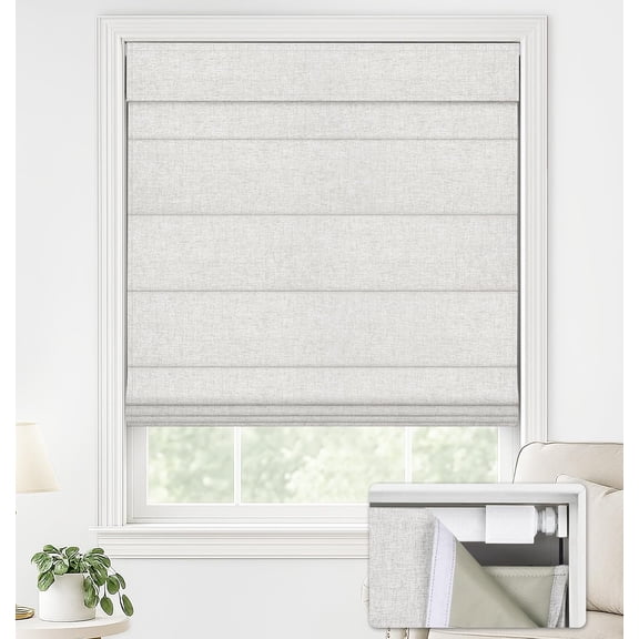 LazBlinds No Drill Roman Shades for Windows, Cordless Blackout Window Shades with UV Protection, Polyester Fabric for Bedroom & Living Room, 34"W x 64"H, Natural