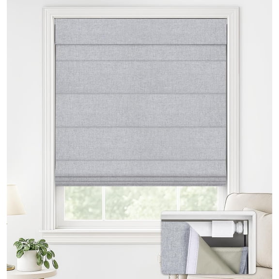 LazBlinds No Drill Roman Shades for Windows, Cordless Blackout Window Shades with UV Protection, Polyester Fabric for Bedroom & Living Room, 35"W x 64"H, Grey