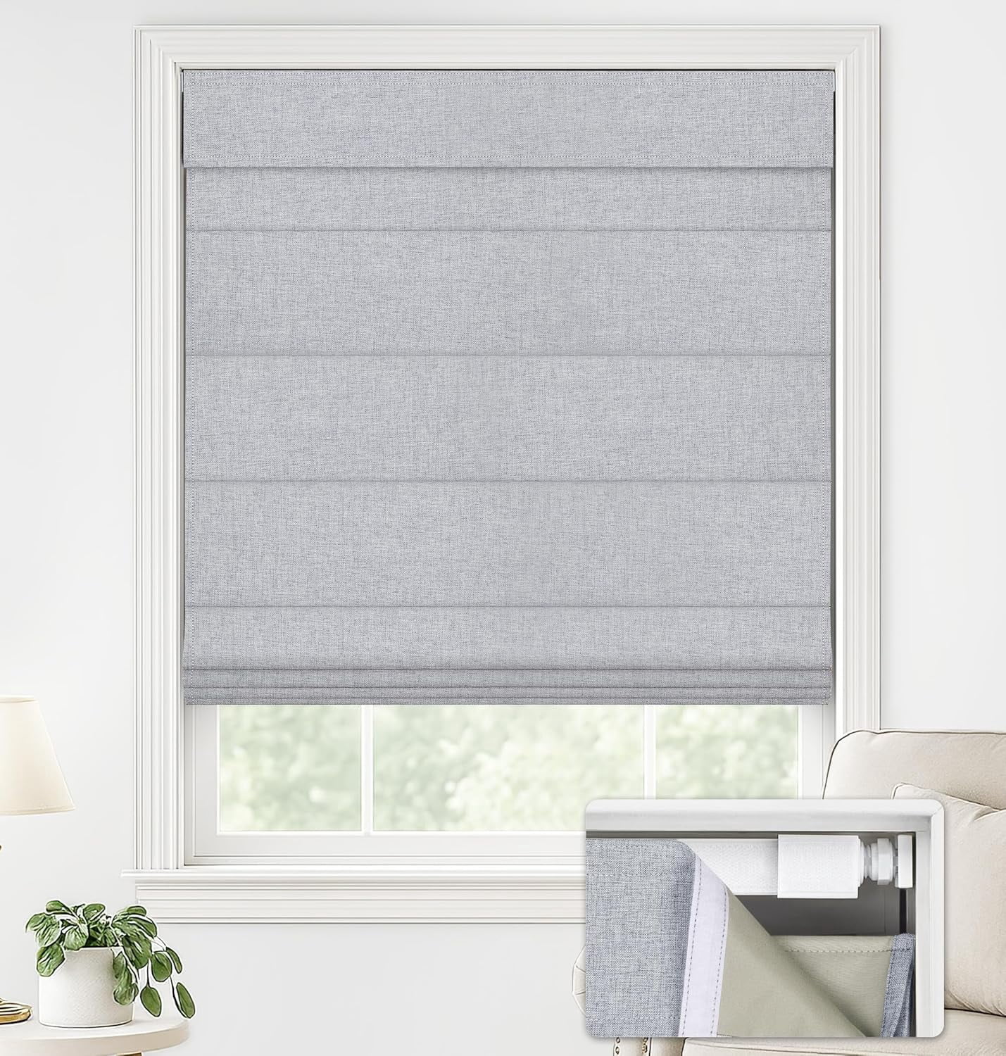 Polyester Windows LazBlinds No Drill Roman Shades for Windows, Cordless Blackout Window ...