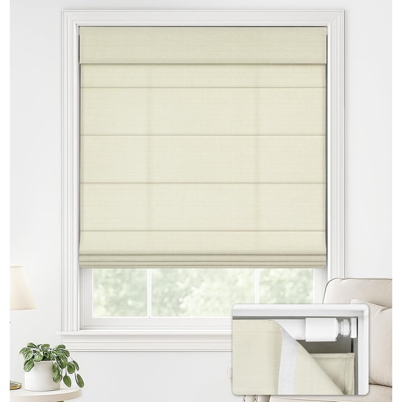 LazBlinds No Drill Roman Shades for Windows, Cordless Light Filtering Window Shades with UV Protection, Polyester Fabric for Bedroom & Living Room, 34"W x 64"H, Cream