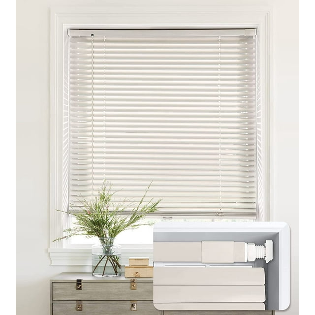 LazBlinds No Tools-No Drill 1" Aluminum Mini Blinds, Cordless Blinds for Windows, Light Filtering Horizontal Blinds and Shades for Window Size 43'' W x 48'' H, Cream