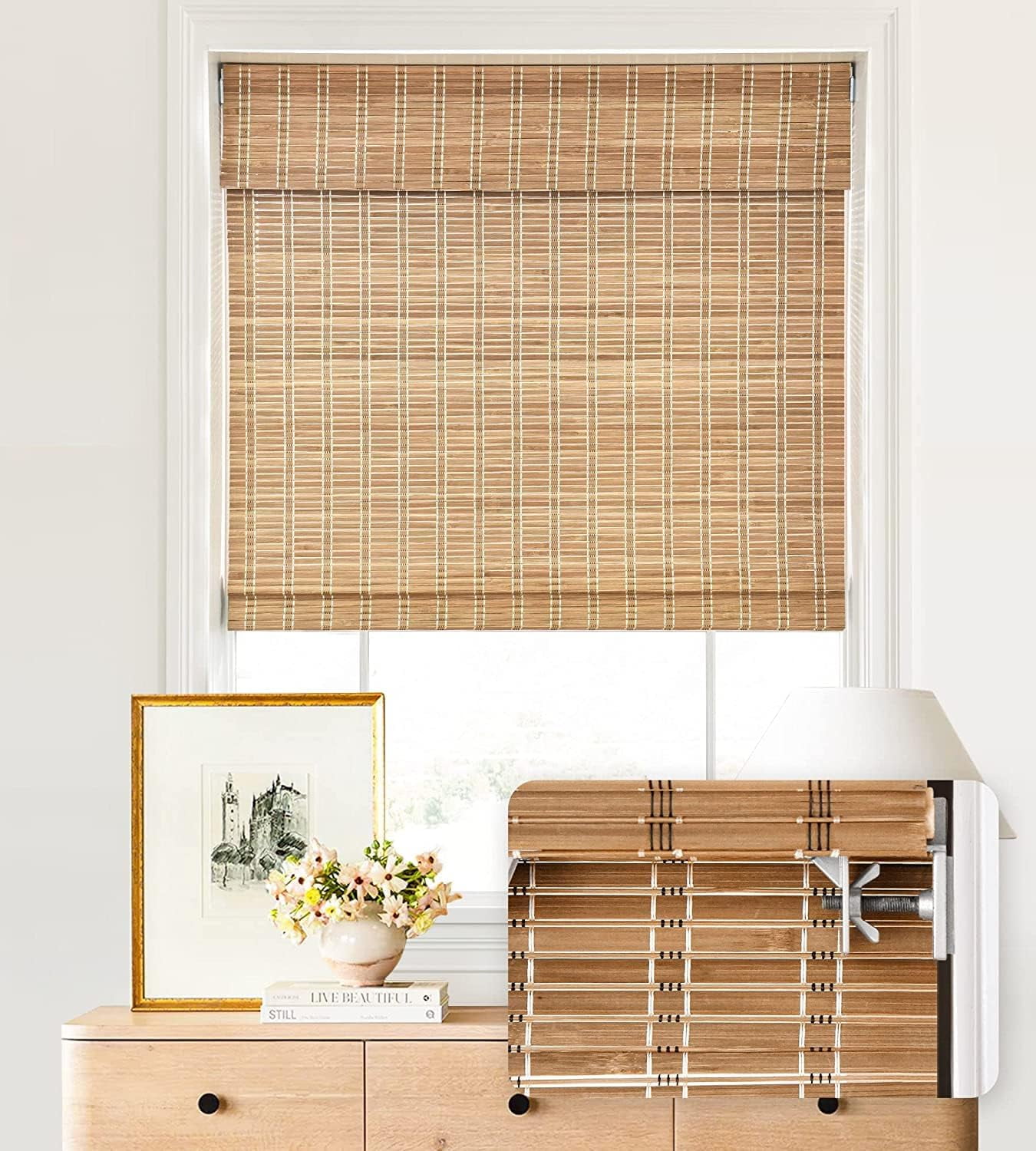 Bamboo Roll-Up Blinds For Patio & Windows - UV Protection, Light Filtering, Cordless Shades (Custom Sizes)