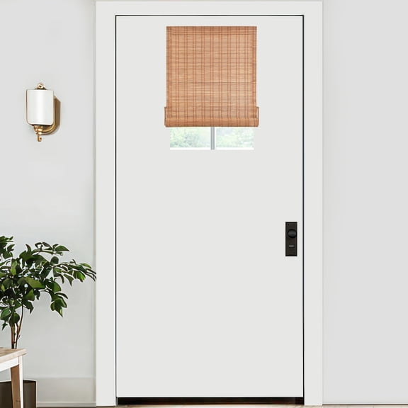 LazBlinds No Tools No Drill Bamboo Roller Shades, Cordless Bamboo Blinds, Light Filtering Roll Up Blinds for Windows, French Door, Porch or Patio, 18'' W x 24'' H, Ceylon Light Russet