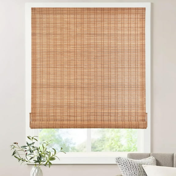 LazBlinds No Tools No Drill Bamboo Roller Shades, Cordless Bamboo Blinds, Light Filtering Roll Up Blinds for Windows, French Door, Porch or Patio, 23'' W x 64'' H, Ceylon Light Russet