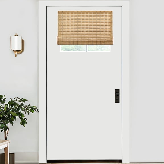 LazBlinds No Tools No Drill Bamboo Roller Shades, Cordless Bamboo Blinds, Light Filtering Roll Up Blinds for Windows, French Door, Porch or Patio Privacy Screen, 26'' W x 20'' H, Brown206